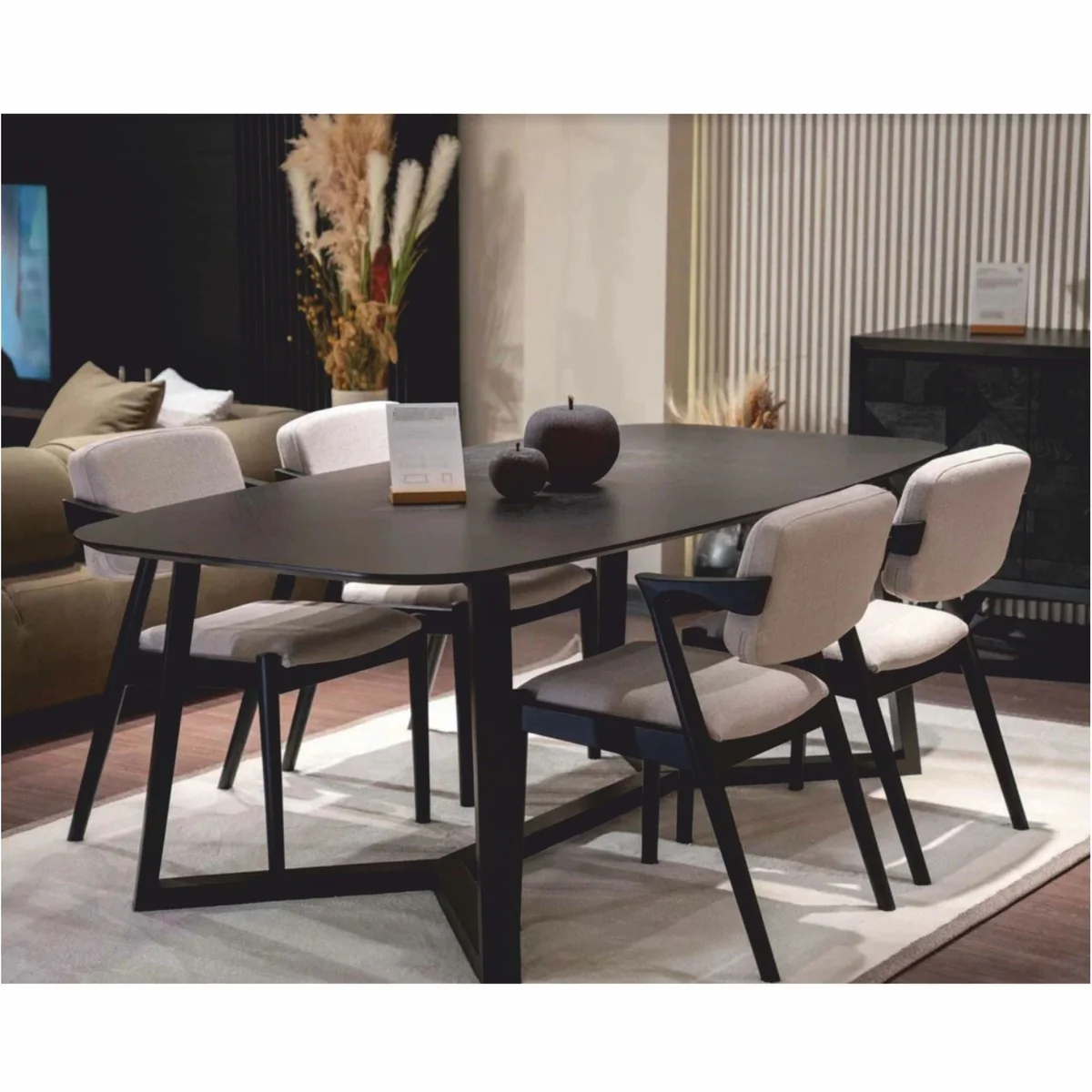 Luxury dining room set black / white - 1 dining table and 6 dining chairs with armrests