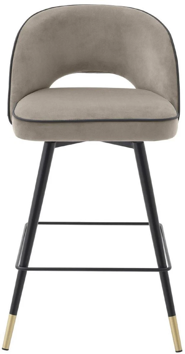 Luxury bar chair set greige / black / brass 51 x 52 x H. 92.5 cm - bar chairs with swivel seat and elegant velvet fabric - luxury bar furniture