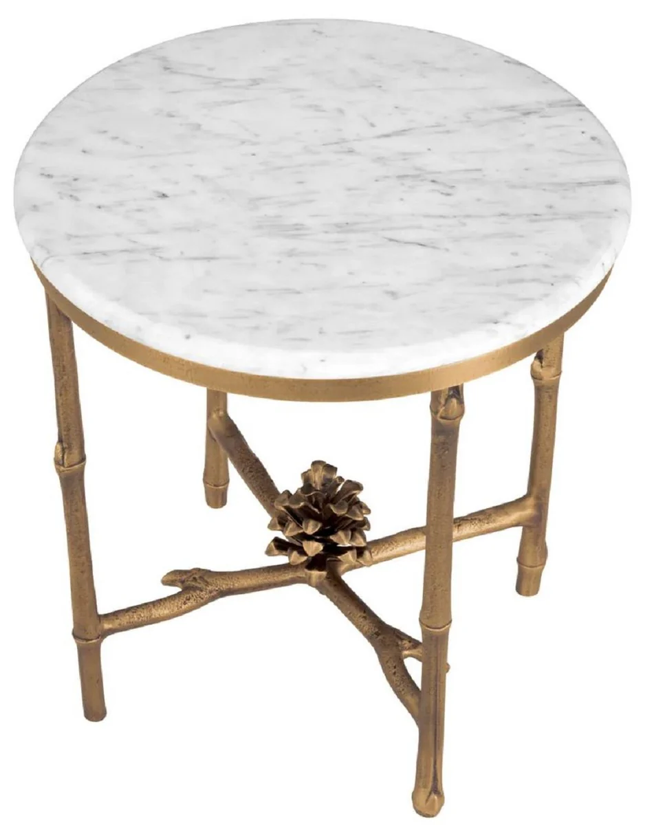 Luxury side table vintage brass / white Ø 43 x H. 45.5 cm - Round brass table with marble top - Living room furniture - Luxury furniture - Living room furnishings - Luxury quality