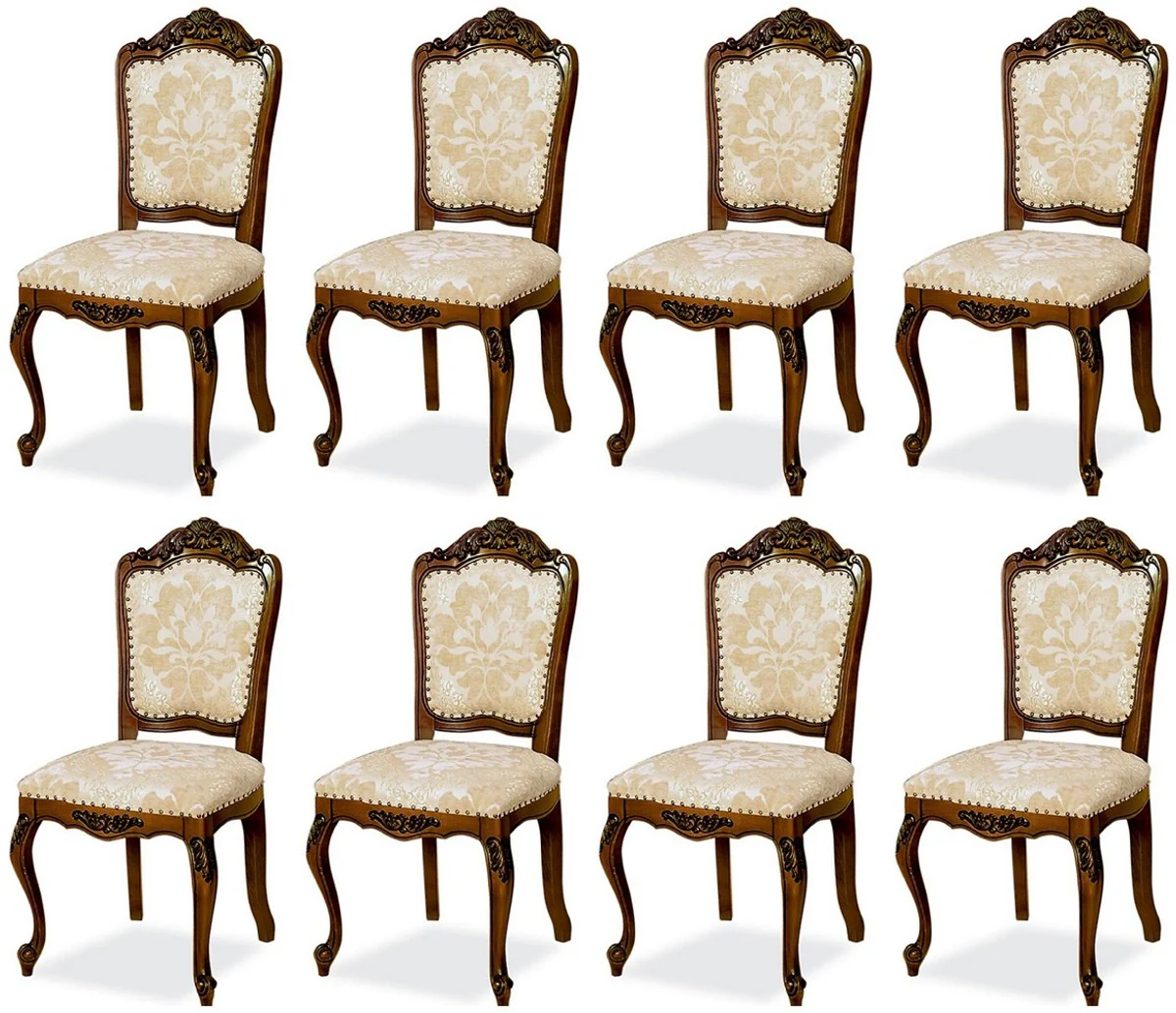 Luxury Baroque Dining Room Chair Set of 8 Beige / Brown H. 103 cm - Baroque Dining Room Furniture
