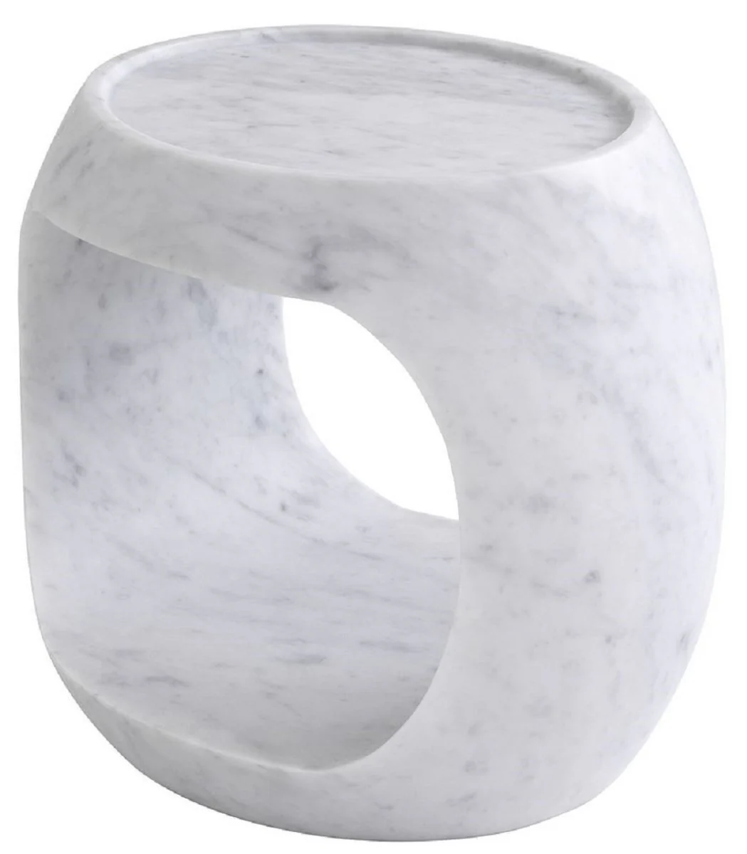 Luxury marble side table white 43 x 36.5 x H. 40.5 cm - marble furniture - luxury quality