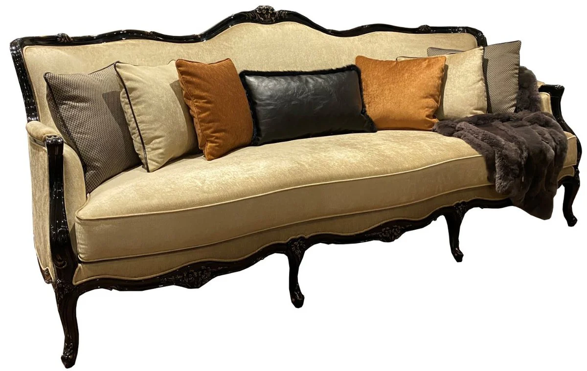 Luxury baroque living room sofa gold / black / antique gold 230 x 90 x H. 105 cm - high-quality living room furniture in baroque style - noble and magnificent