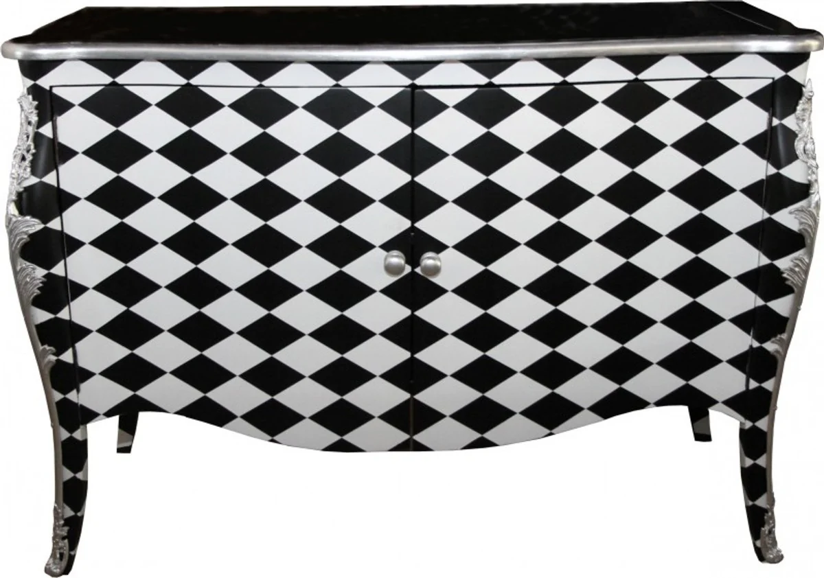 Baroque chest of drawers checkered black / white 120 cm - cabinet with 2 doors