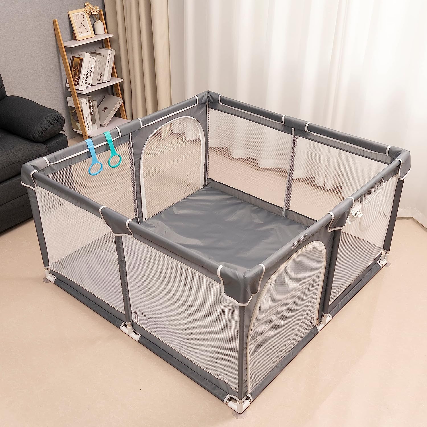 Baby-Laufstall, 127 x 127 cm, Pack N Play, Laufstall, Babygitter, Kinderaktivitätscenter, Laufstall für Babys und Kleinkinder, für drinnen und draußen (schwarz)