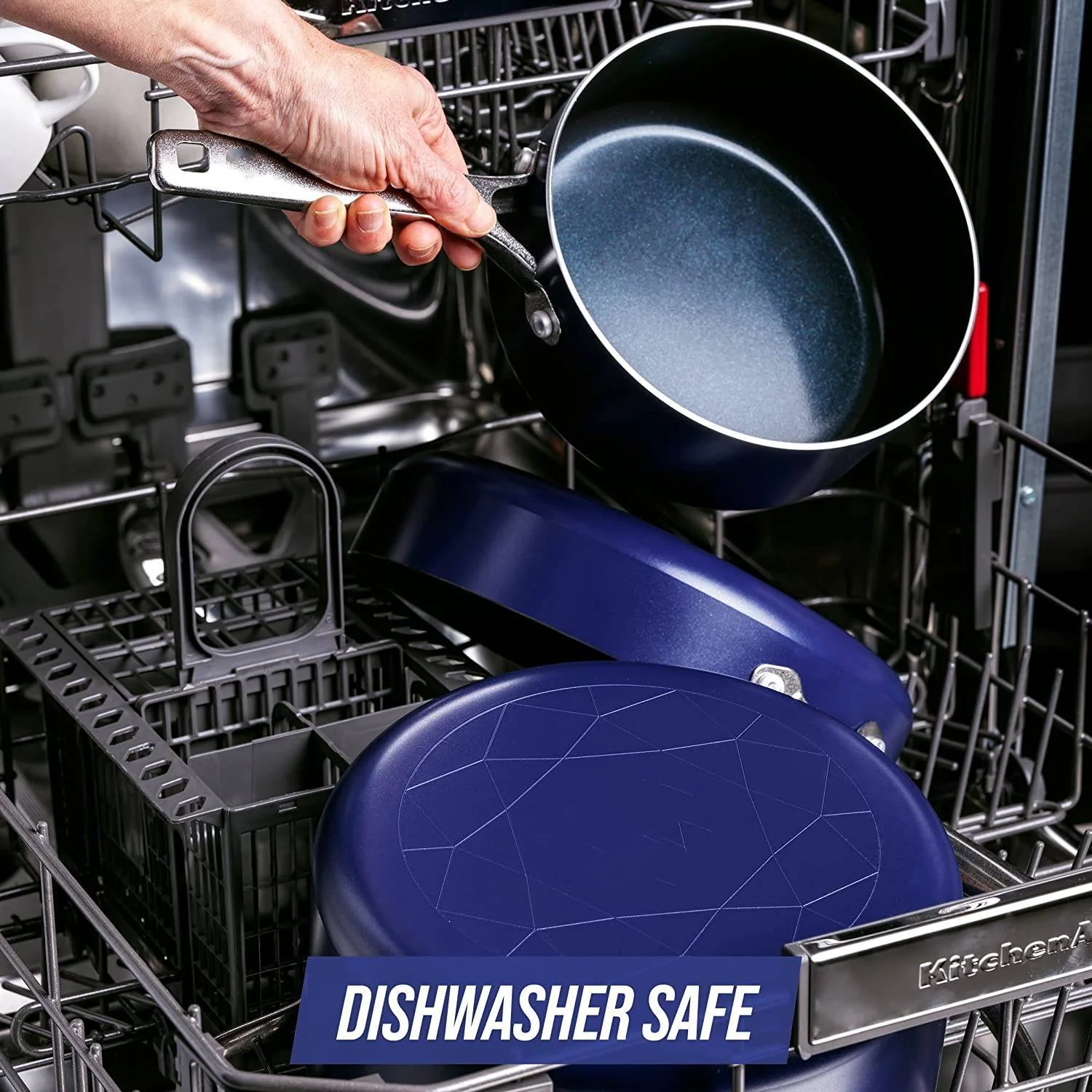 Diamond Cookware Diamond Infused Ceramic Antihaft-Kochgeschirr-Set, 14-teilig, Töpfe und Pfannen, PFAS-frei, spülmaschinenfest, ofenfest, blau