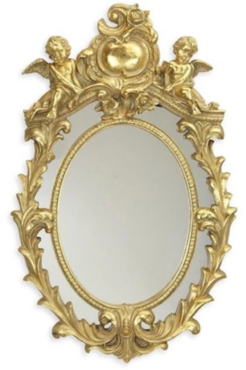 Baroque wall mirror gold 34.8 x H. 55 cm - Elegant baroque mirror with beautiful decorations and decorative angel figures - Baroque furniture