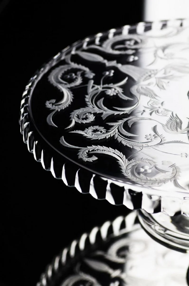 Luxury cake plate silver Ø 32 x H. 12 cm - Handmade and hand-engraved glass cake plate - Hotel & Restaurant Accessories - Luxury quality