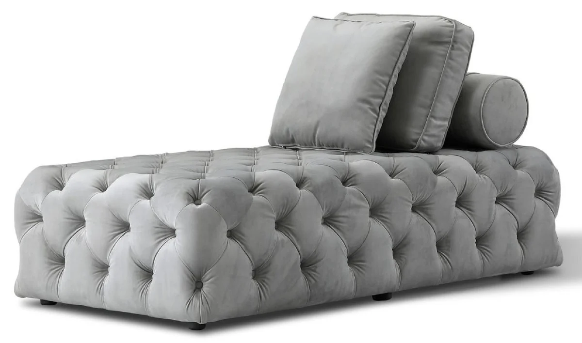 Luxury Chesterfield velvet chaise longue with 3 cushions gray 162 x 90 x H. 65 cm - Chesterfield furniture - living room furniture