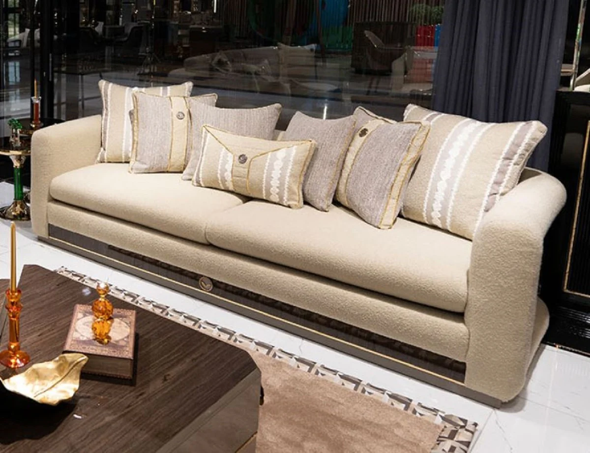 Luxus Sofa Creme / Braun / Grau / Gold - Wohnzimmer Sofa - Hotel Sofa - Wohnzimmer Möbel - Hotel Möbel - Luxus Möbel