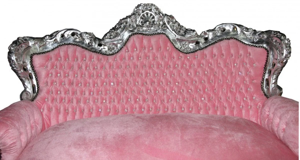 Baroque 2 seater sofa Master pink / silver with rhinestones furniture antique style