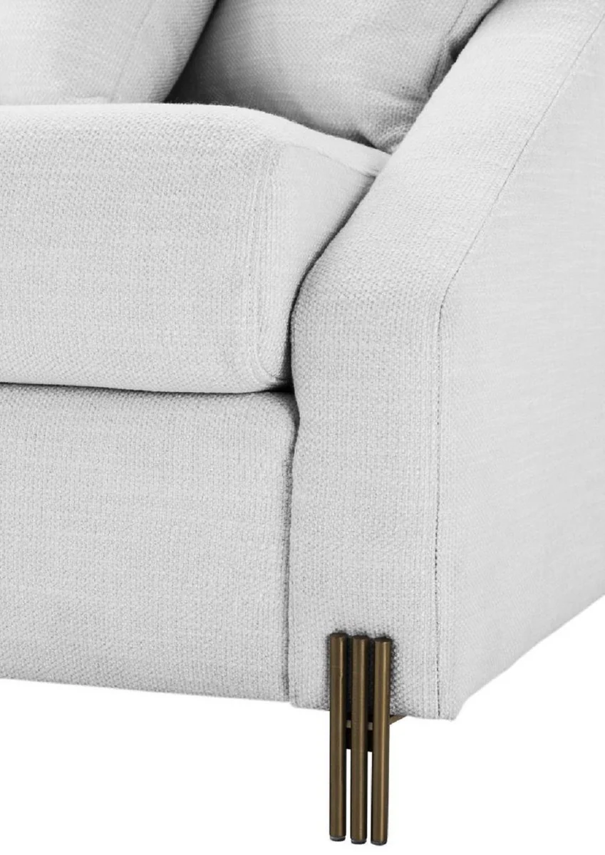 Luxury sofa white / brass 223 x 94 x H. 73 cm - Living room sofa with 4 cushions - Luxury furniture