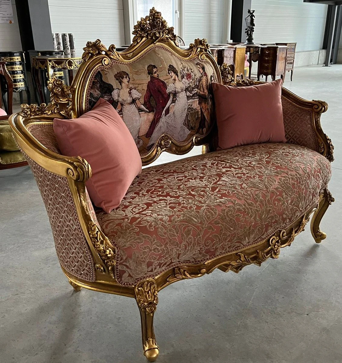 Baroque Sofa Pink / Multicolored / Gold - Handmade Living Room Sofa in Baroque Style - Magnificent Baroque Furniture - Baroque Style Living Room Furniture - Noble & Magnificent