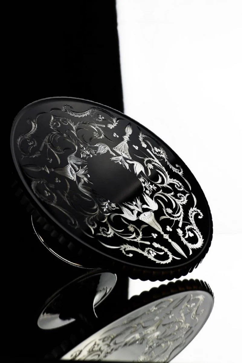 Luxury cake plate black / silver Ø 32 x H. 12 cm - Handmade and hand-engraved glass cake plate - Hotel & Restaurant Accessories - Luxury quality