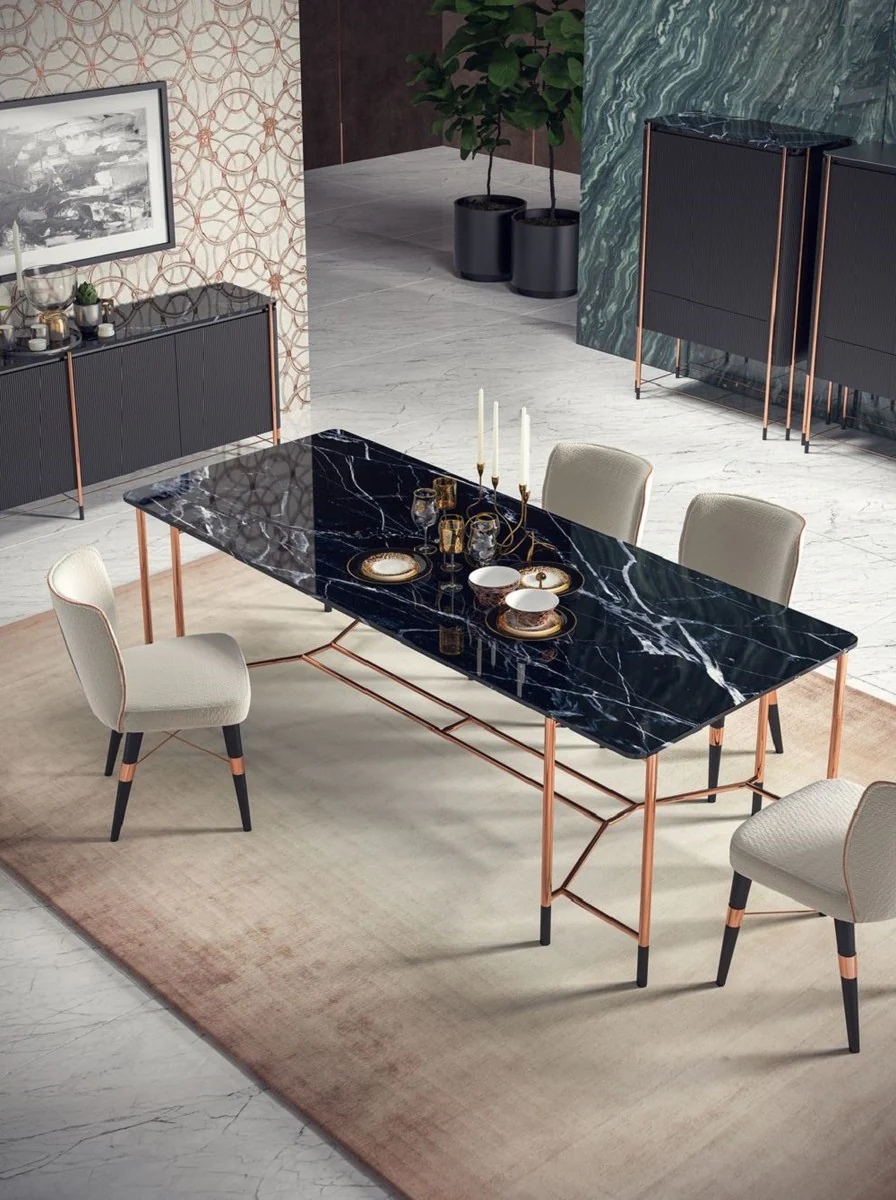 Luxury dining room chair set of 6 white / black / copper 50 x 54 x H. 83 cm - dining room furniture - restaurant furniture - hotel furniture - luxury furniture - luxury collection