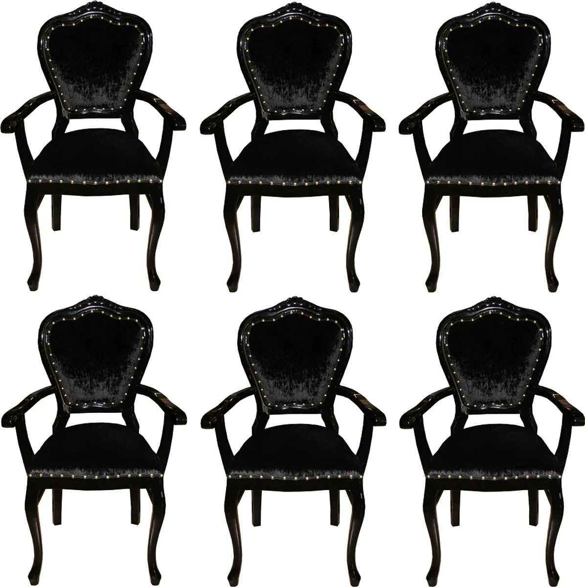 Luxury Baroque dining room set black / black 60 x 47 x H. 99 cm - 6 handmade dining chairs with armrests - Baroque dining room furniture