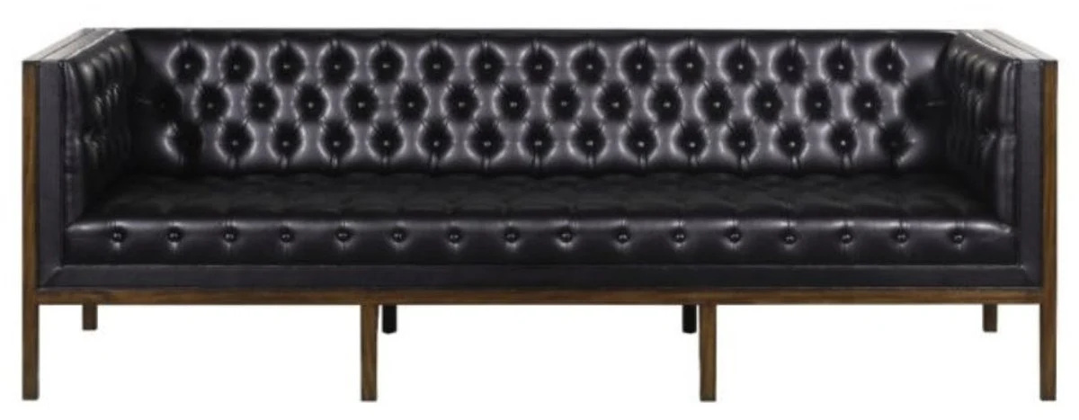 Chesterfield genuine leather 3-seater sofa black / brown 213 x 78 x H. 72 cm - Hotel Furniture