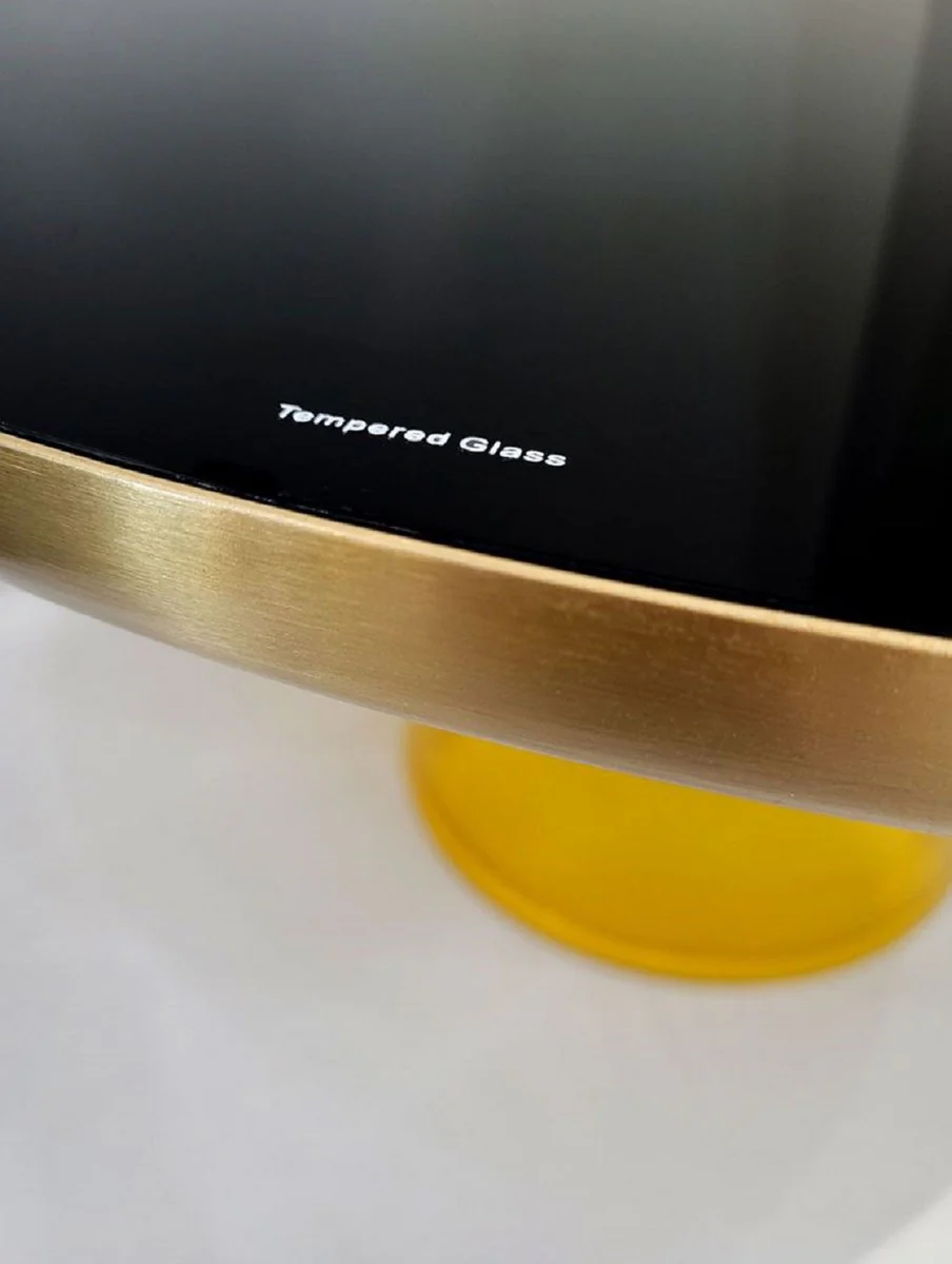 Luxury coffee table black / gold / yellow Ø 75 x H. 37 cm - Round glass living room table - Living room furniture - Luxury furniture