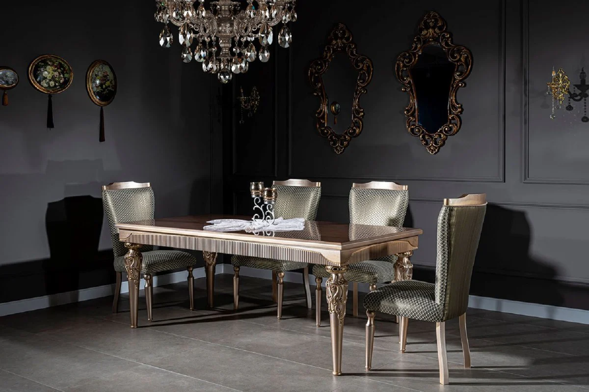 Luxury Baroque Dining Chair Green / Silver / Copper / Gold - Handmade Solid Wood Kitchen Chair - Dining Room Furniture in Baroque Style