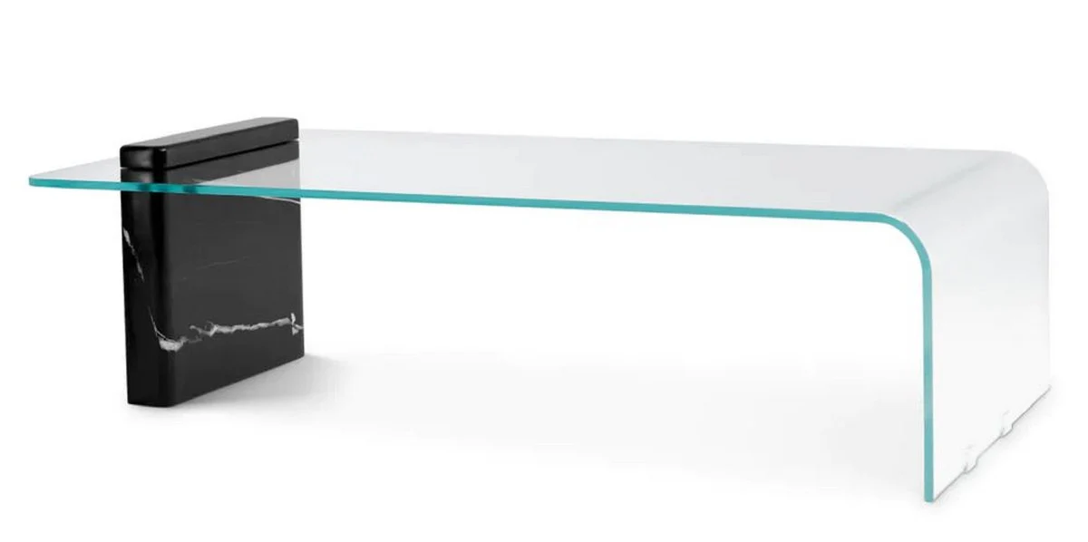 Luxury coffee table with glass top black 133.5 cm - luxury furniture