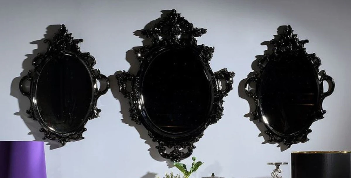 Luxury Baroque Mirror Set Black - 3 Handcrafted Wall Mirrors in Baroque Style - Magnificent Baroque Furniture