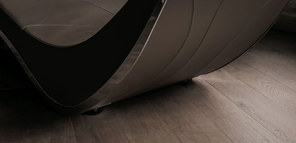 Luxury designer lounge chair with wheels brown / silver 200 x 70 x H. 70 cm - Elegant faux leather chaise longue - Relax armchair - Relax lounger - Luxury living room furniture