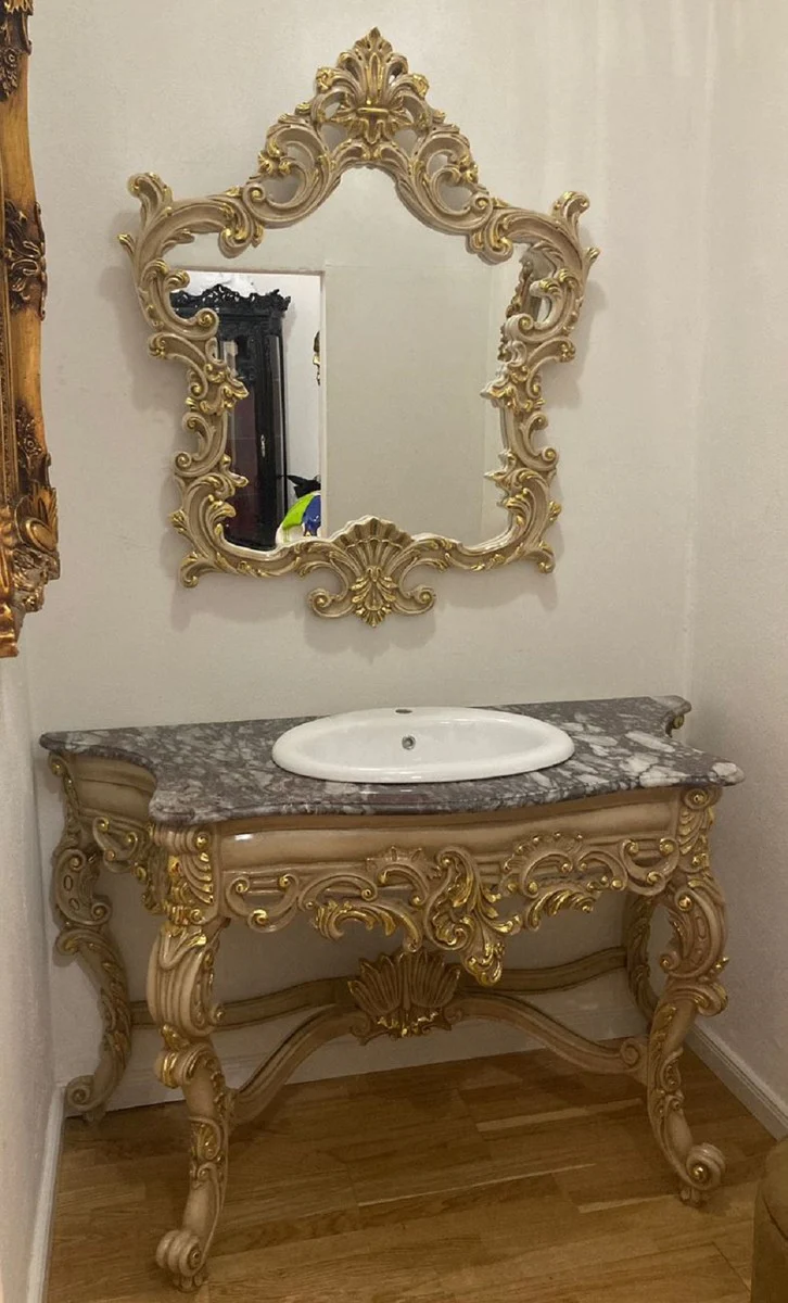 Baroque bathroom set gray / gold - 1 washbasin & 1 ceramic washbasin & 1 wall mirror - Bathroom furniture in baroque style - Baroque furniture - Baroque furnishings