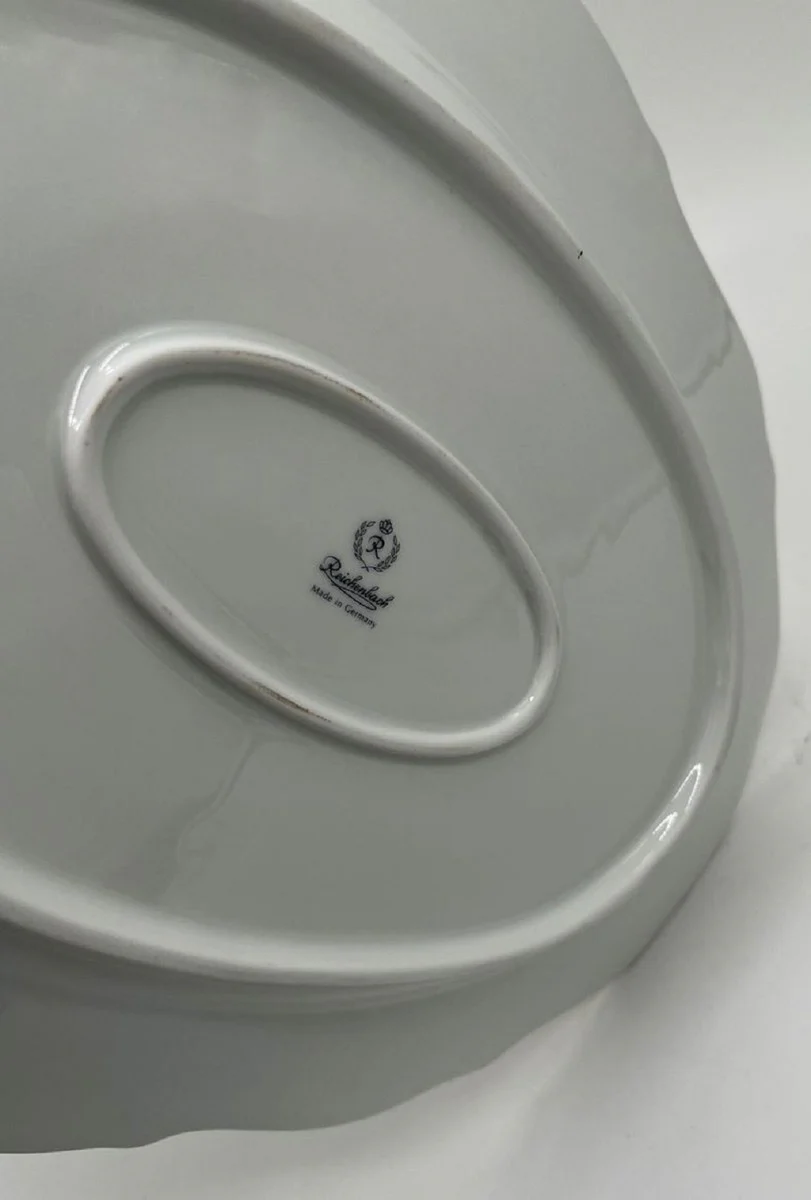 Luxus Barock Porzellan Teller Weiß / Dunkelblau / Gold 38 cm - Ovaler Servierteller - Luxus Barock Porzellan Accessoires - Reichenbach Porzellan - Luxus Qualität - Made in Germany