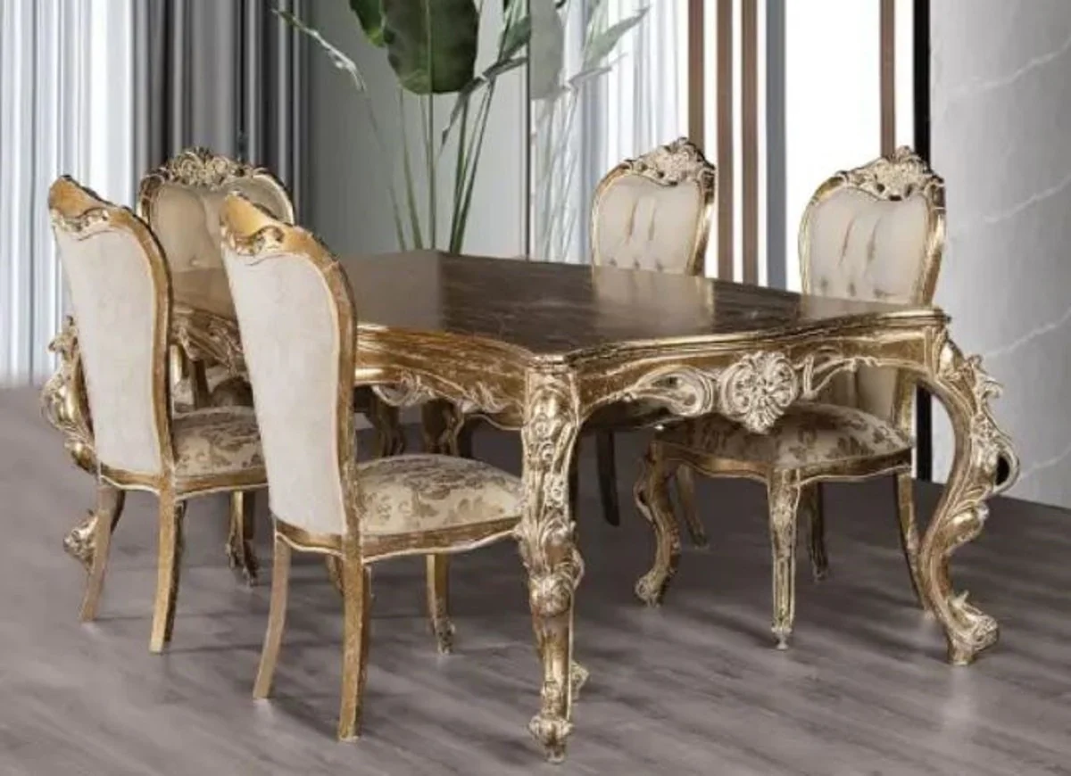 Luxury Baroque Dining Table Antique Gold - Handcrafted Solid Wood Dining Room Table in Baroque Style - Magnificent Baroque Dining Room Furniture