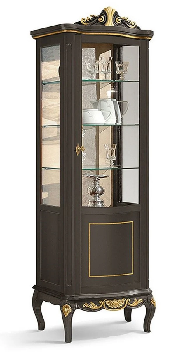 Luxury Baroque display cabinet black / gold - Magnificent Baroque display cabinet with glass door and 3 glass shelves - Baroque furniture - Luxury quality - Made in Italy
