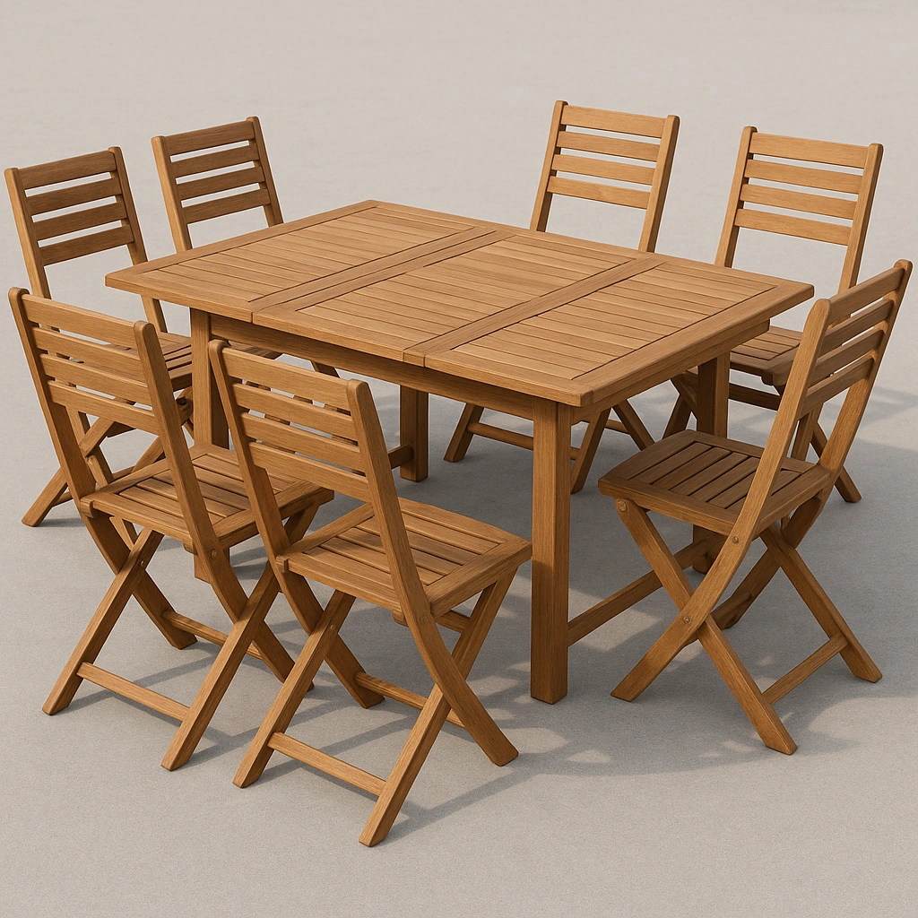 Essgruppe aus Massivholz, braun, für den Außenbereich