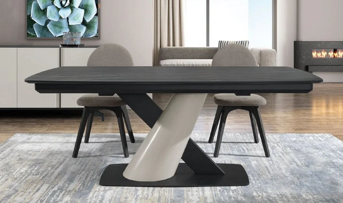 Luxury dining table black / gray 200-280 x 100 x H. 77 cm - Extendable dining room table with ceramic plates - Dining room furniture - Luxury furniture - Luxury furnishings