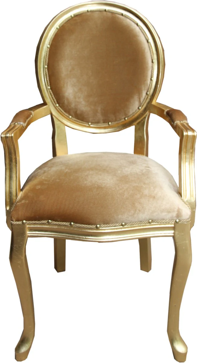 Baroque luxury dining room medallion chair with armrests gold velvet fabric / gold
