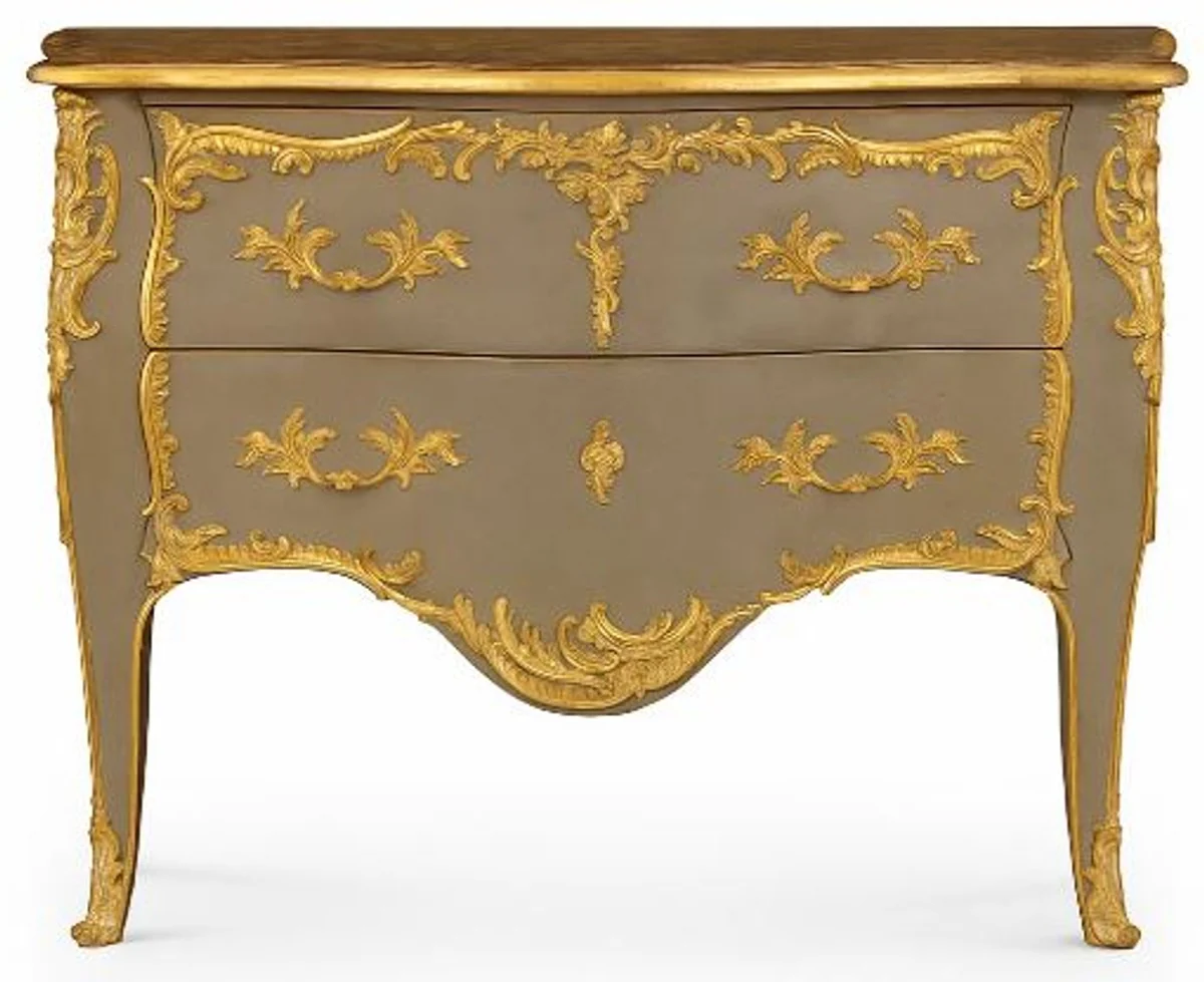 Baroque chest of drawers with 2 drawers antique gray / gold - handmade solid wood chest of drawers in baroque style - handmade baroque furniture - noble & magnificent