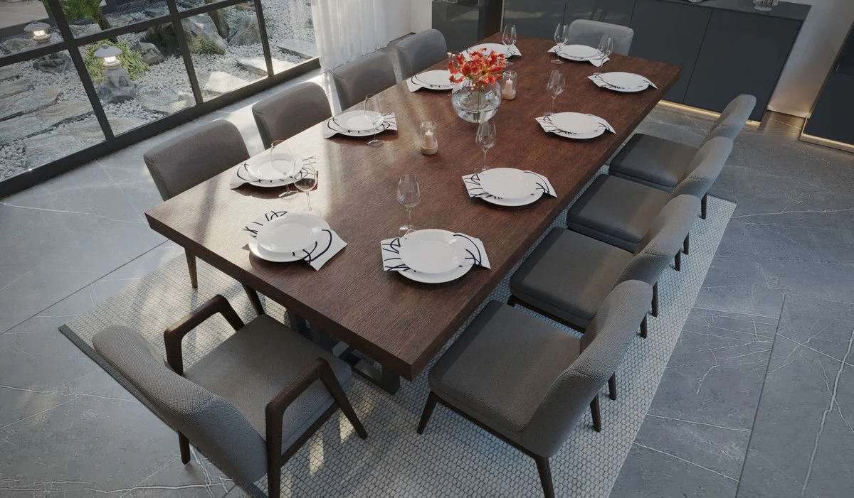 Luxury dining table dark brown / dark gray - various sizes - rectangular kitchen table with solid wood table top and metal legs - dining room furniture - kitchen furniture - luxury furniture