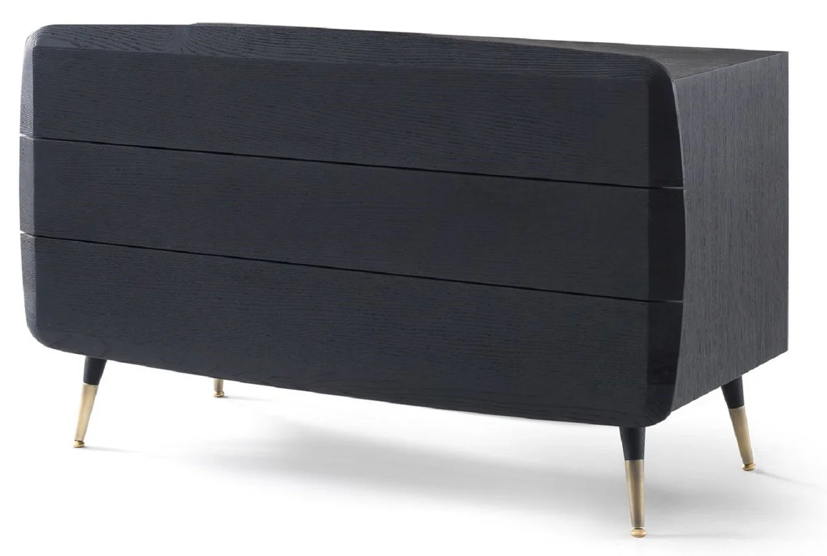 Luxury solid wood chest of drawers with 3 drawers black / antique brass 123 x 55 x H. 78 cm - Bedroom chest of drawers - Bedroom furniture - Luxury furniture - Luxury furnishings - Furniture luxury
