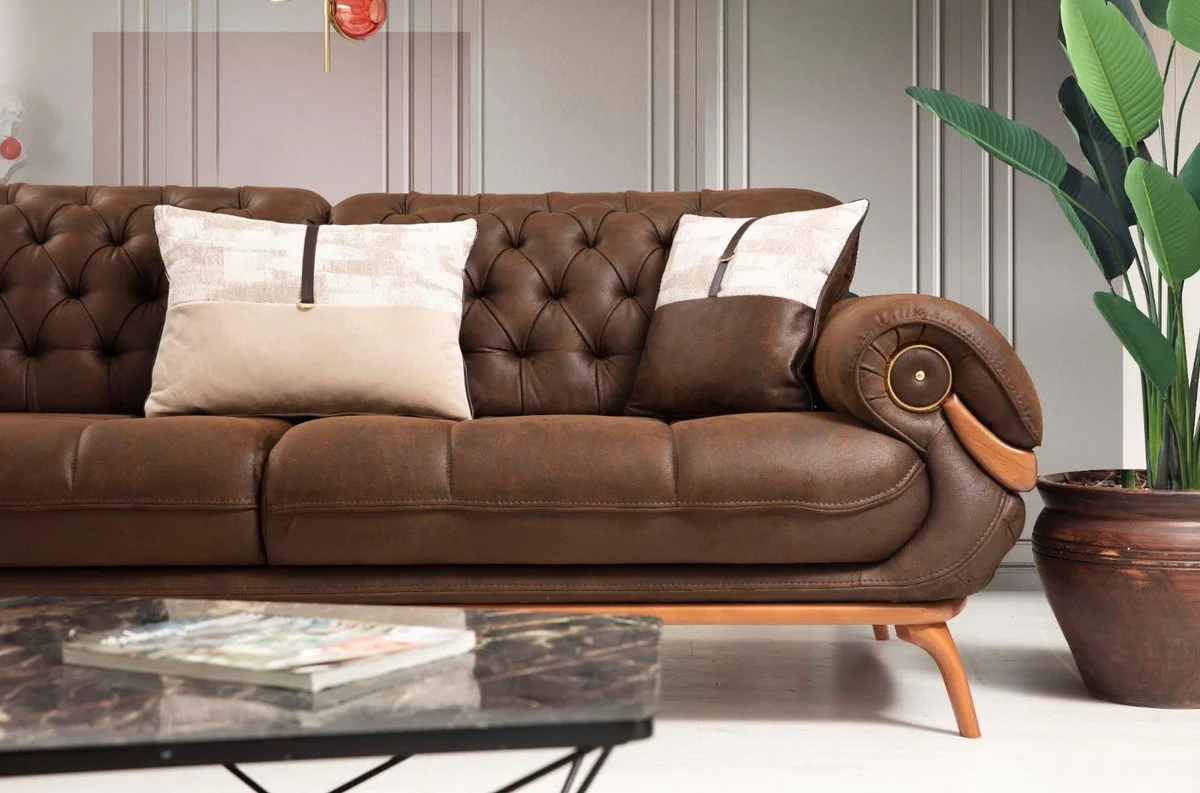 Luxury Chesterfield living room sofa with adjustable backrests dark brown / brown - Chesterfield living room furniture - luxury living room furniture - luxury furniture - luxury furnishings