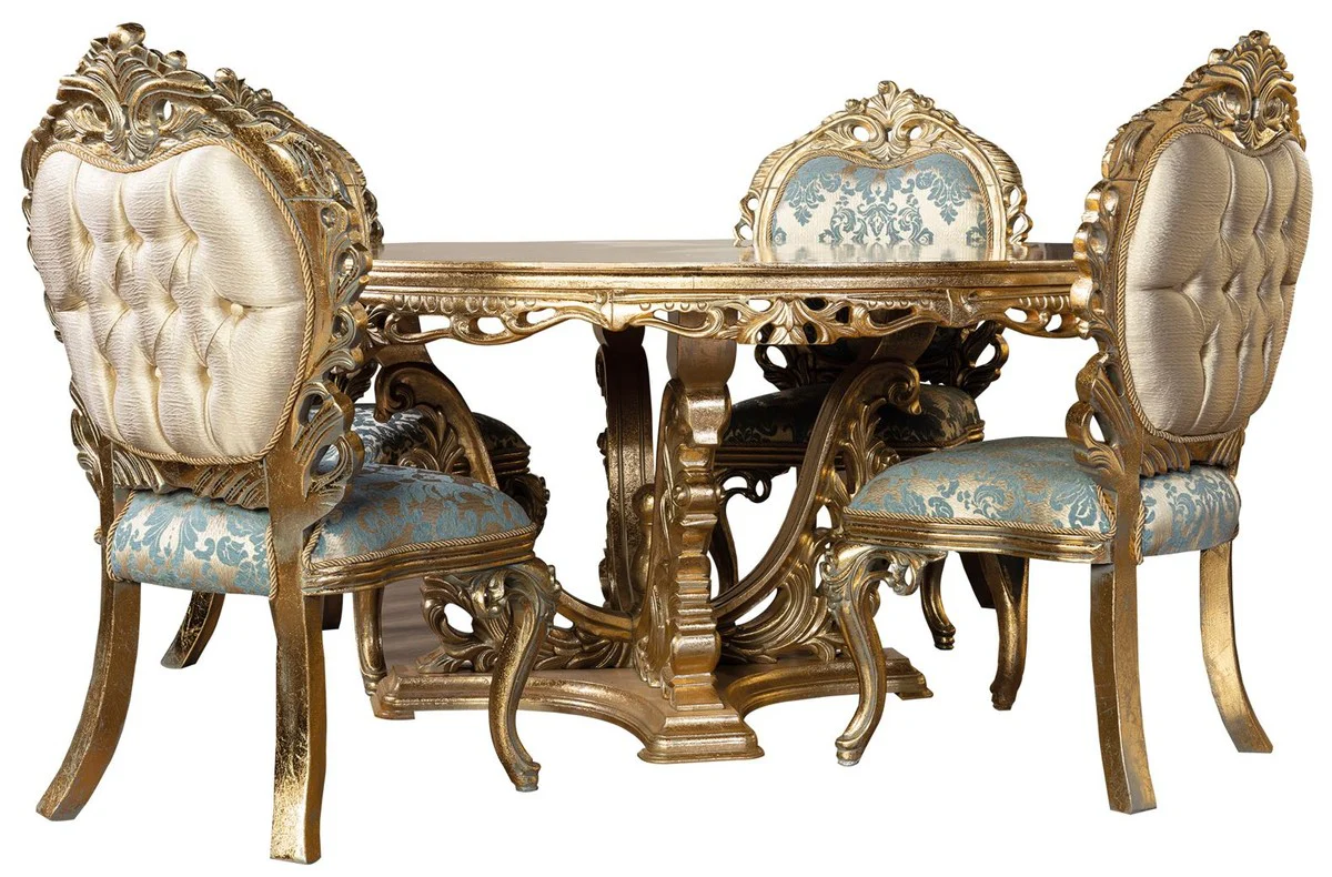 Luxury Baroque Dining Room Chair Set of 6 Turquoise / Gold - Magnificent Baroque Style Kitchen Chairs - Luxury Dining Room Furniture in Baroque Style - Baroque Dining Room Furniture - Baroque Style Furniture
