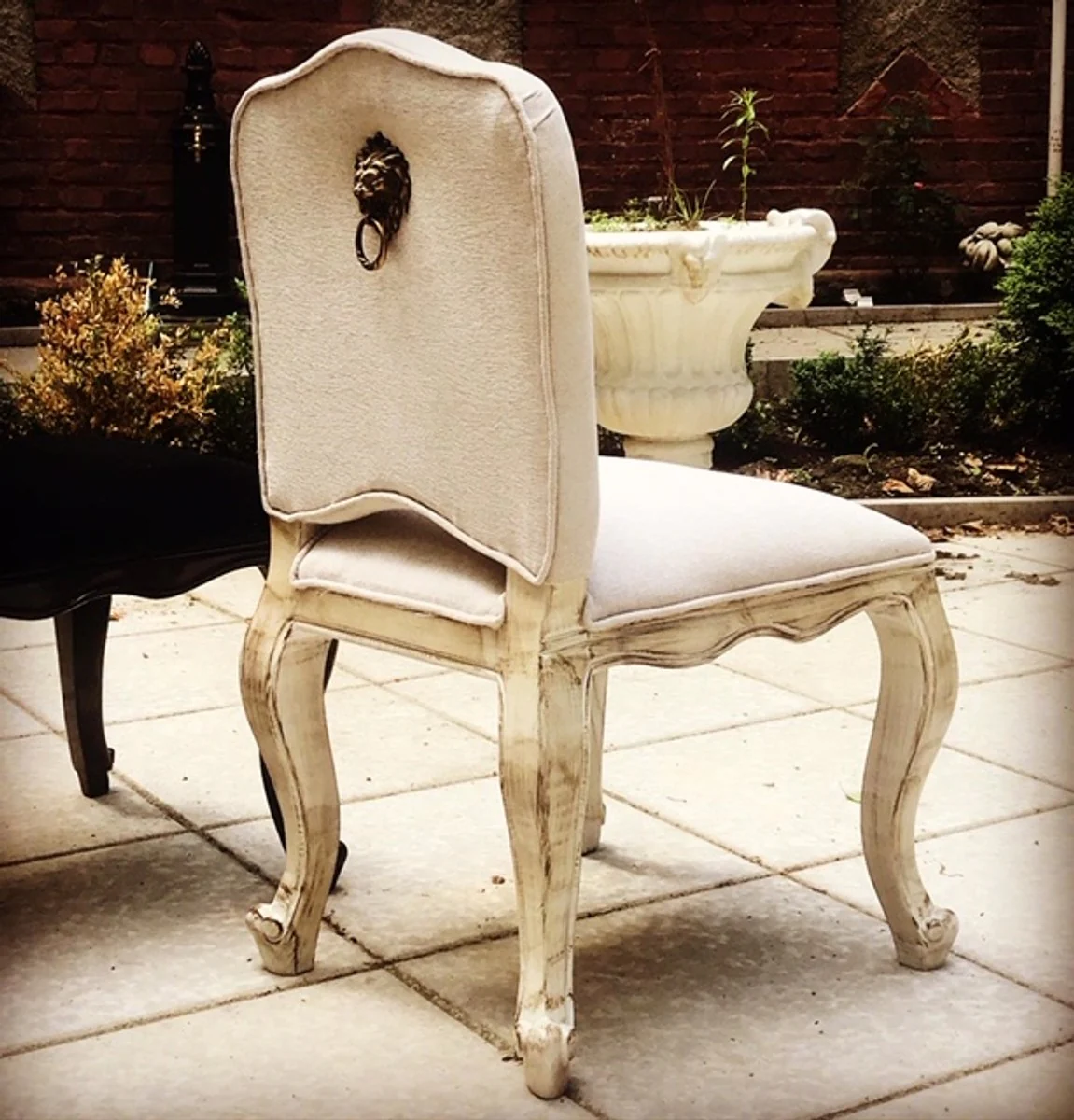 Luxury Baroque Dining Chair Castle Cream with Brass Lion Handle - Furniture Restaurant Hotel - Castle Furniture