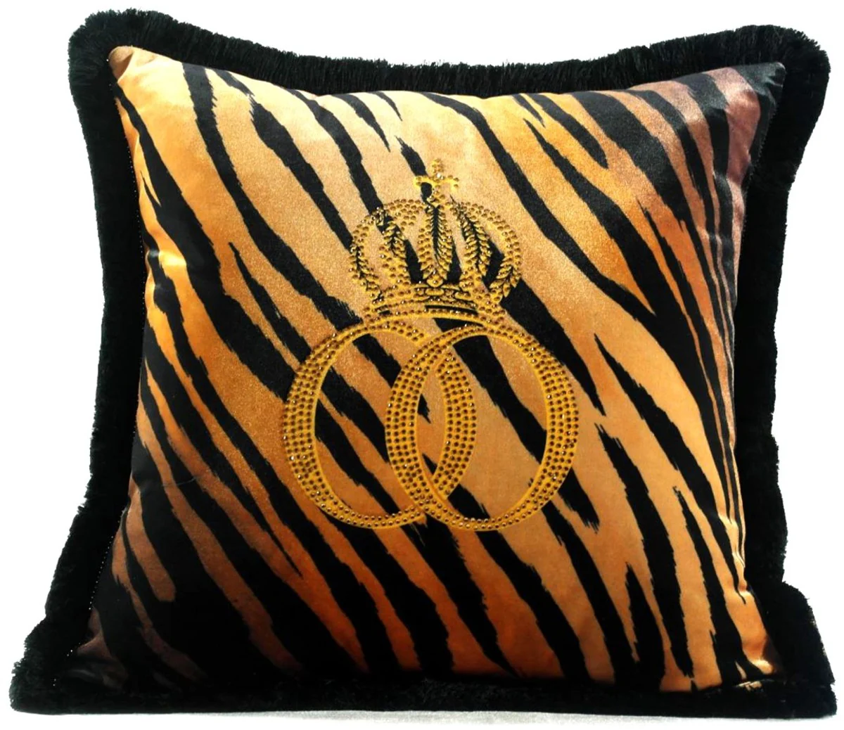 Harald Glööckler luxury decorative cushion Pompöös by Krone Deluxe Tiger with rhinestones black / orange / gold - finest velvet fabric - Glööckler cushion