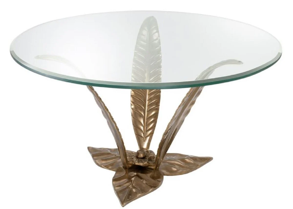Luxury coffee table vintage brass colored Ø 85 x H. 45 cm - designer living room table with glass top