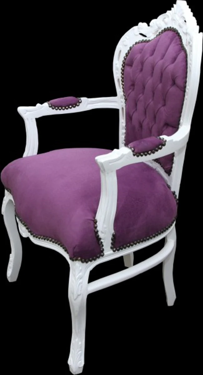 Baroque dining room chair with armrests purple / white