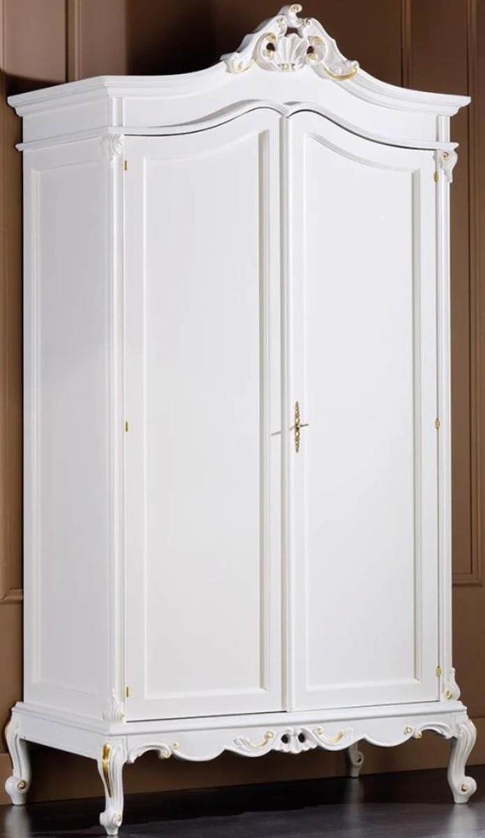 Luxury baroque bedroom wardrobe white / gold 115 x 62 x H. 218 cm - noble solid wood wardrobe with 2 doors - bedroom furniture in the baroque style