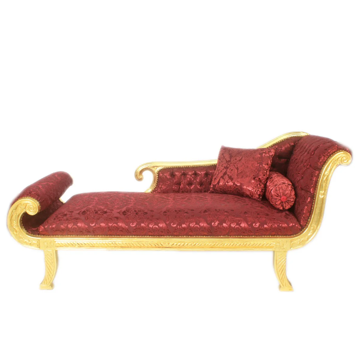 Baroque Chaise Longue Model XXL Bordeaux Pattern / Gold Right Side - Antique Style - Recamiere Living Room Furniture