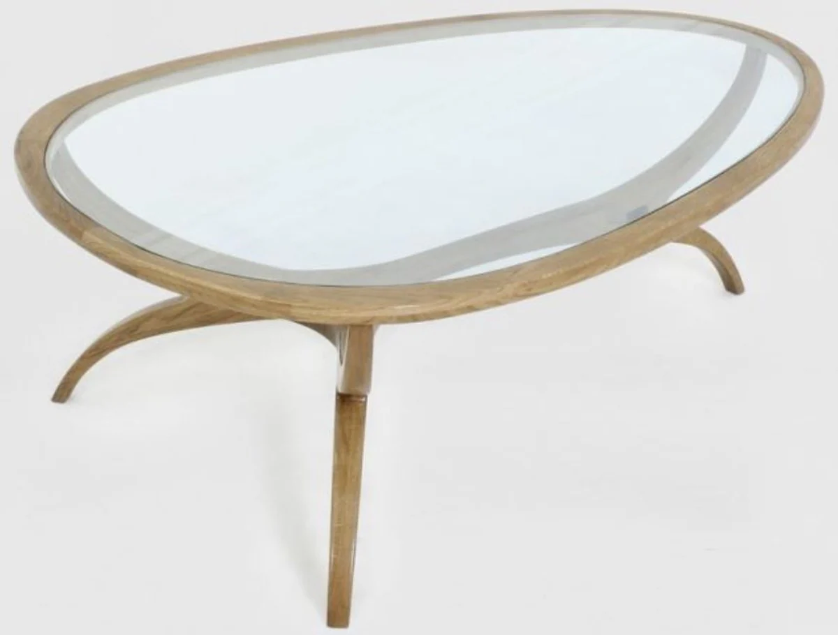 Luxury Art Deco coffee table light brown 130 x 88 x H. 46 cm - Elegant solid wood living room table with glass top - Living room furniture