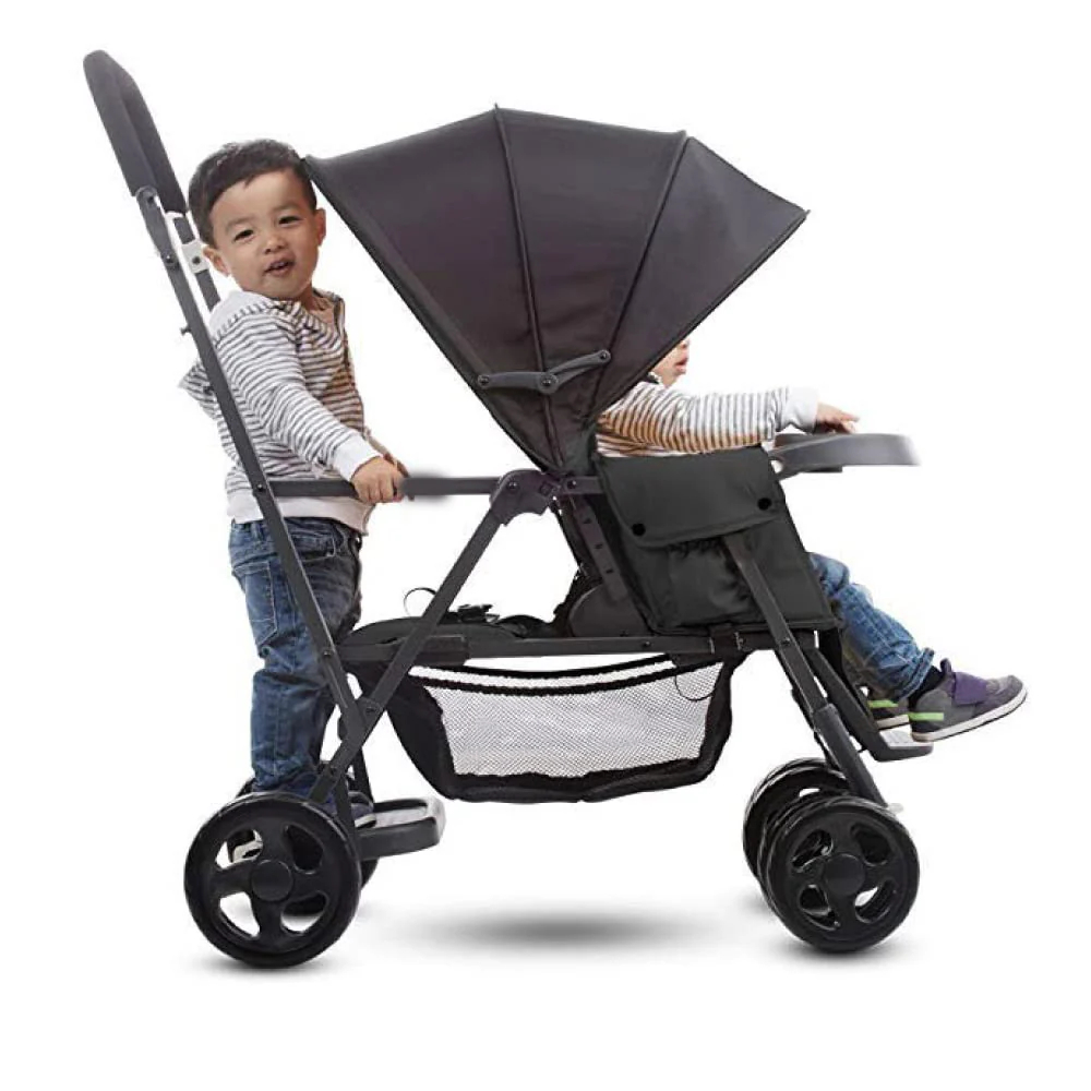 Caboose Sitz- und Stand-Doppelkinderwagen mit Rücksitzbank und Stehplattform, 3-Wege-Liegesitzen, optionalem Rücksitz und universellem Autositzadapter (schwarz)