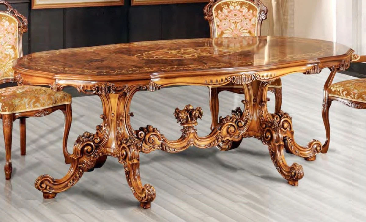 Luxury Baroque Dining Table Brown - Oval Solid Wood Dining Room Table in Baroque Style - Magnificent Baroque Dining Room Furniture - First Class Quality - Made in Italy