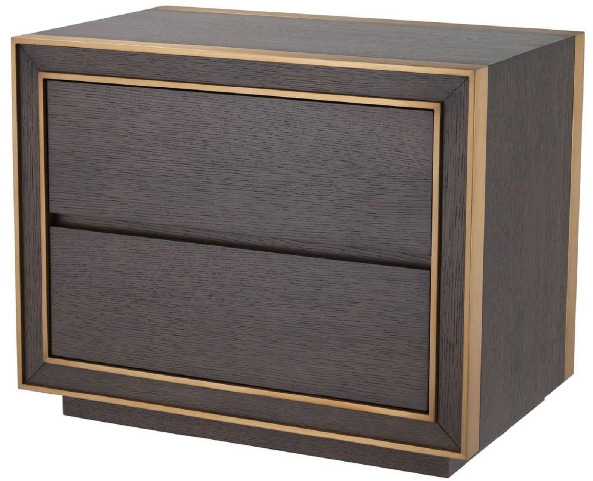 Luxury bedside table brown / brass 76 x 48.5 x H. 61.5 cm - Side table with 2 drawers - Luxury bedroom furniture