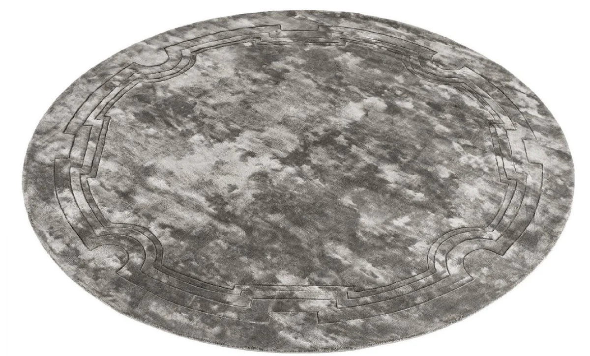 Luxus Viskose Teppich Grau Ø 280 cm - Handgewebter runder Wohnzimmer Teppich - Luxus Qualität