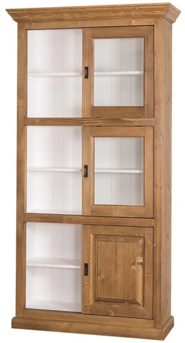 Country house style bookcase brown / white 110 x 40 x H. 210 cm - living room cabinet with 6 sliding doors