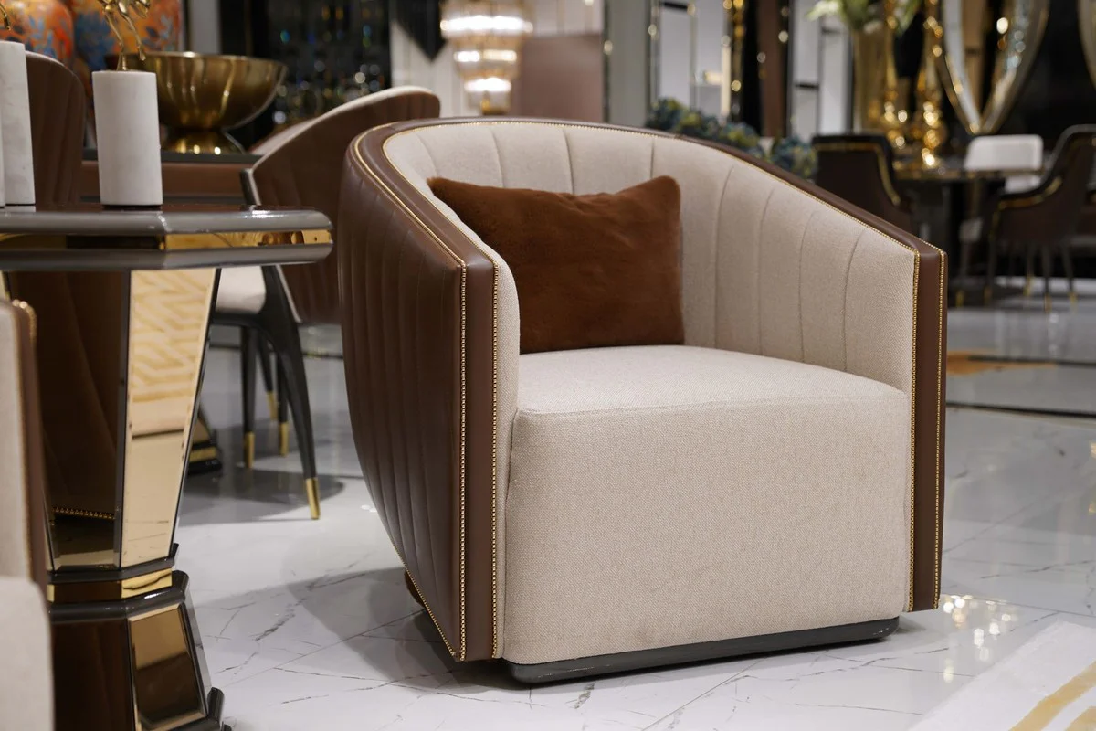 Luxury side table brown / gray / gold - mirrored 8-sided solid wood table - living room furniture - living room furnishings - luxury furniture - luxury furnishings - luxury quality